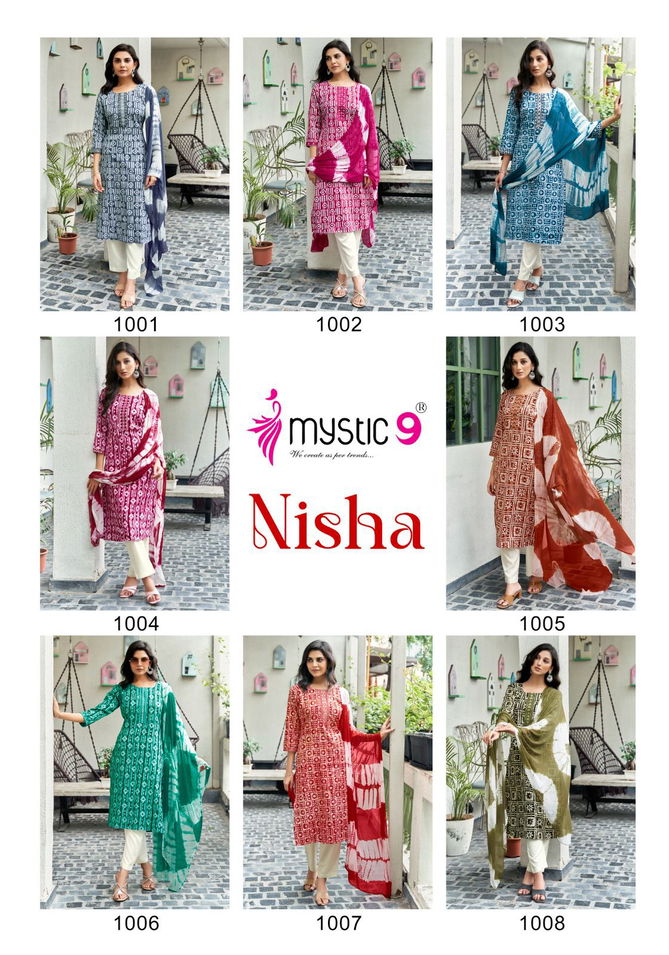 Nisha Vol 1 By Mystic 9 Printed Kurti With Bottom Dupatta Wholesale Shop In Surat
